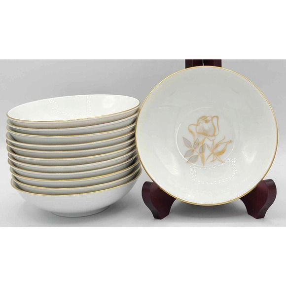 Vintage KPM Krister Germany Set of 4 Berry Bowls. Gold Rose. 5" - Picture 2 of 8